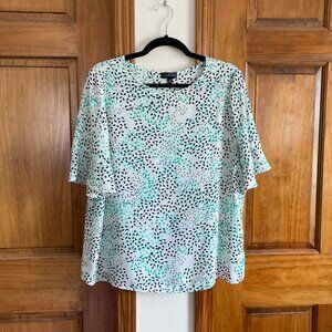 The Limited White Blouse with Black and Teal Detail Size XL Business Casual